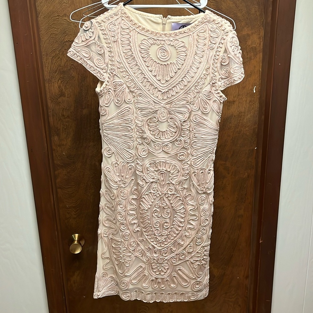 JS Collections Pink Flutter Sleeve Sheath Dress